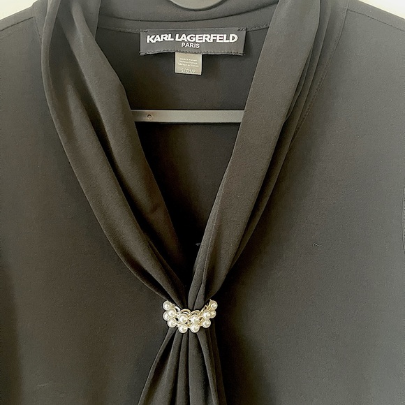 Karl Lagerfeld Women's Sleeveless Tied Blouse with Pearl Detail - Picture 3 of 6